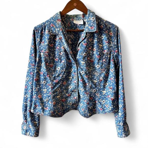 Liz Claiborne Lizwear Floral Denim Button-Up blouse L - Picture 7 of 8
